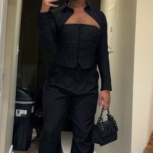 Black Pinstripe Corset and Bolero Set